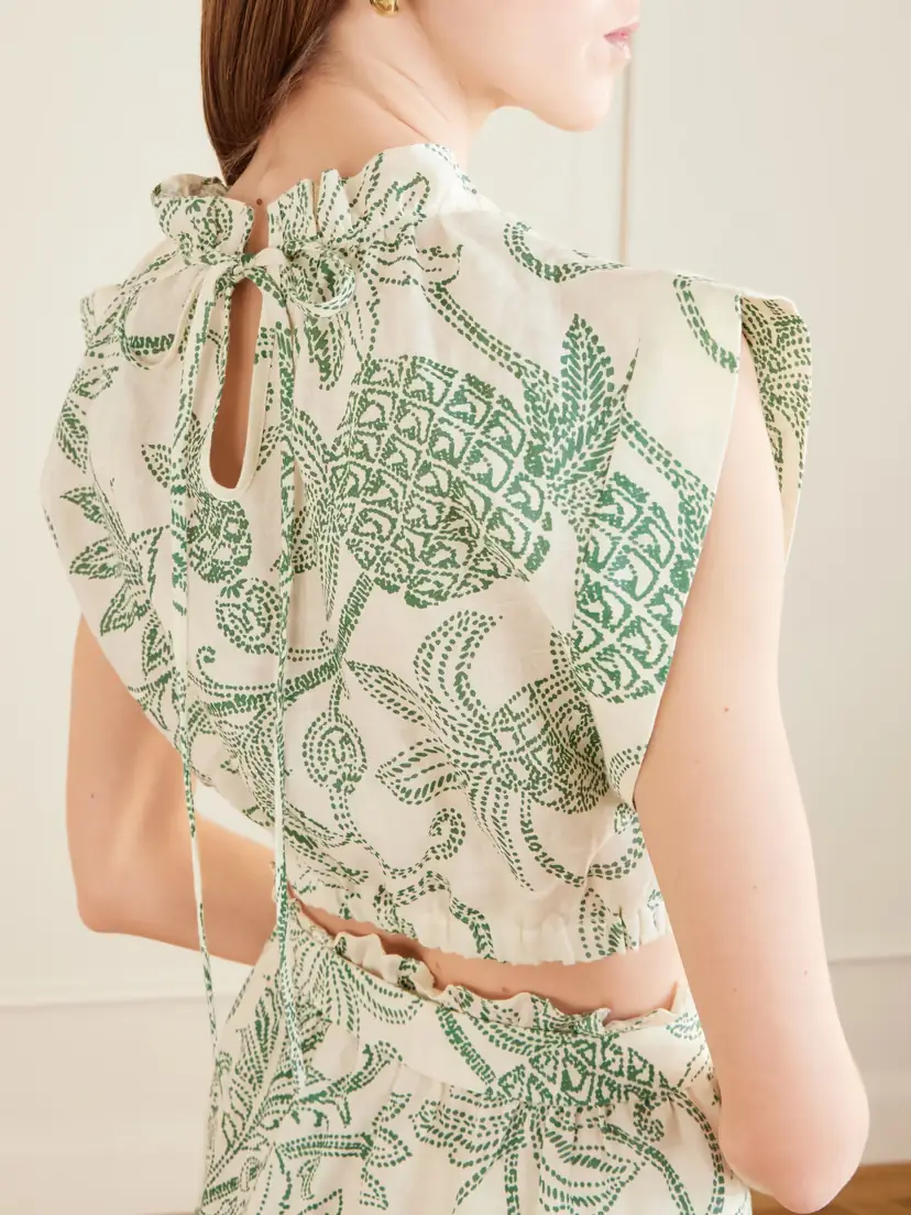Lemlem Muna Cropped Ruched Printed Linen Top | Thumbnail 5 Lemlem Muna Cropped Ruched Printed Linen Top | Thumbnail 5