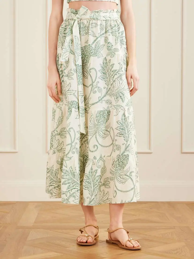 Lemlem Sanaa Tiered Printed Linen Midi Skirt | Thumbnail 3 Lemlem Sanaa Tiered Printed Linen Midi Skirt | Thumbnail 3