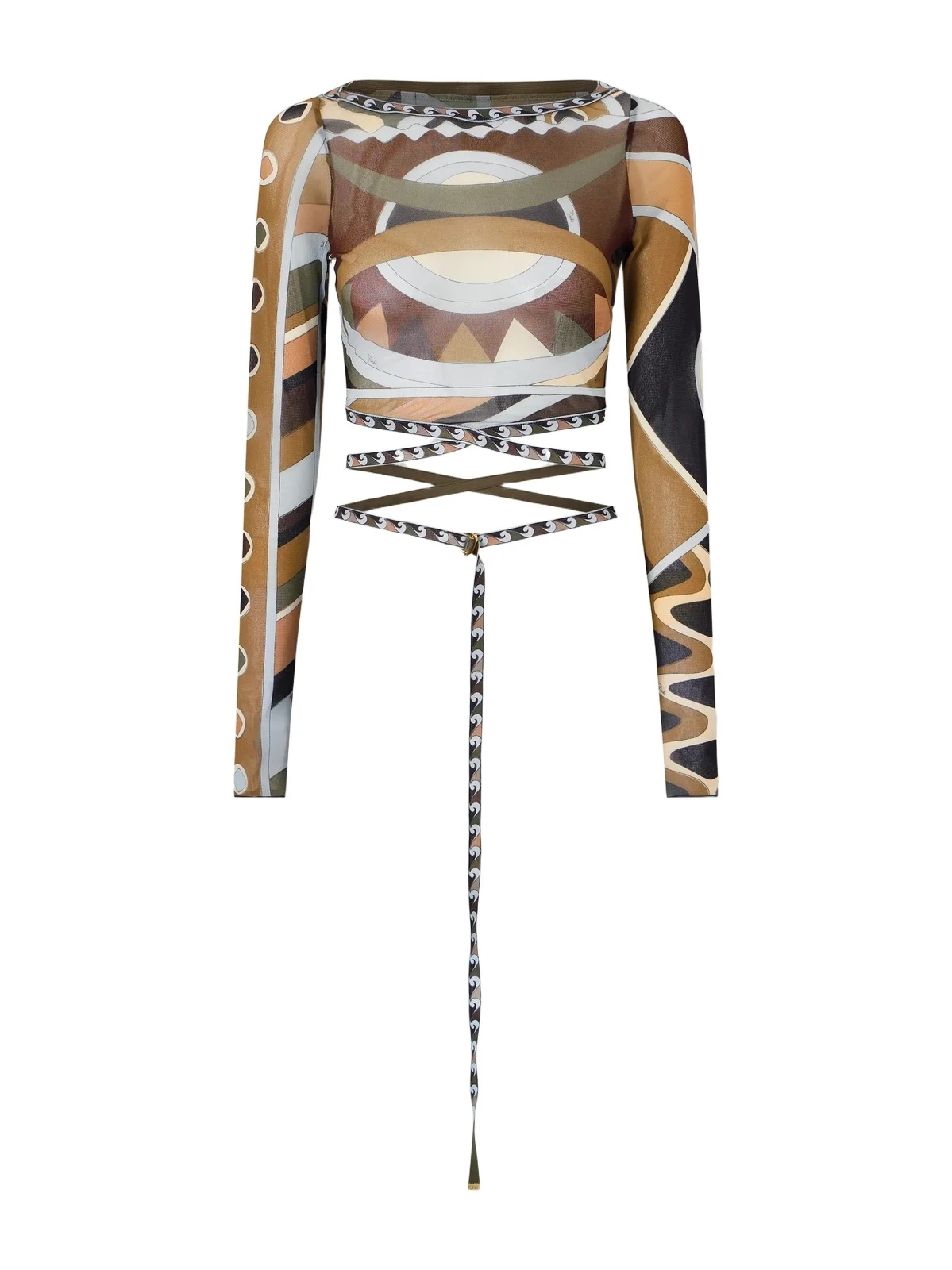 PUCCI Cropped Printed Tulle Top