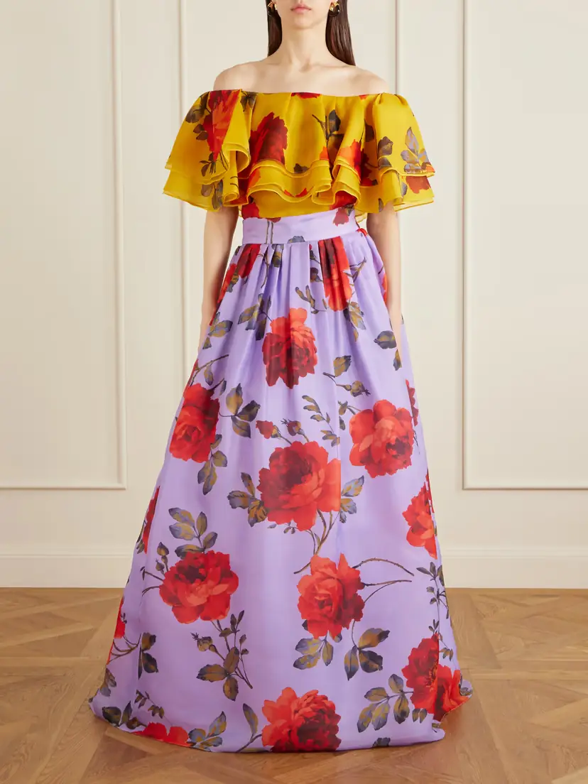 Carolina Herrera Off-the-shoulder Ruffled Floral-print Silk-organza Top | Thumbnail 2