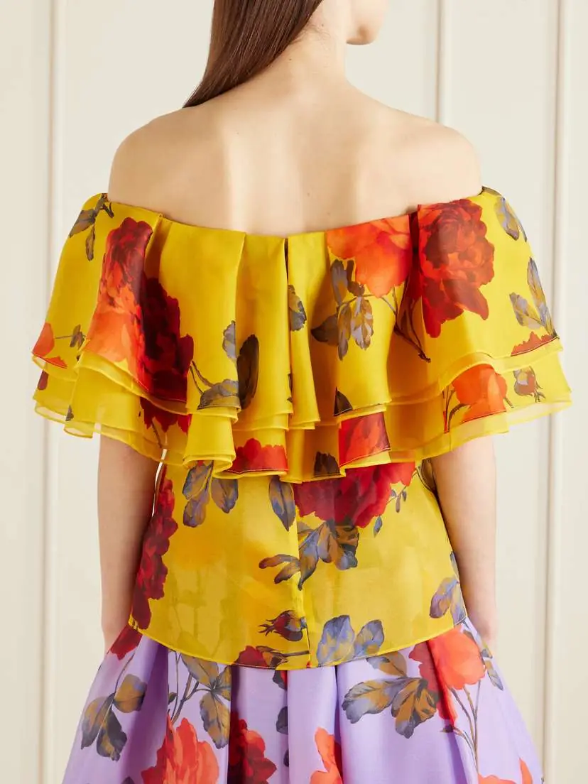 Carolina Herrera Off-the-shoulder Ruffled Floral-print Silk-organza Top | Thumbnail 4