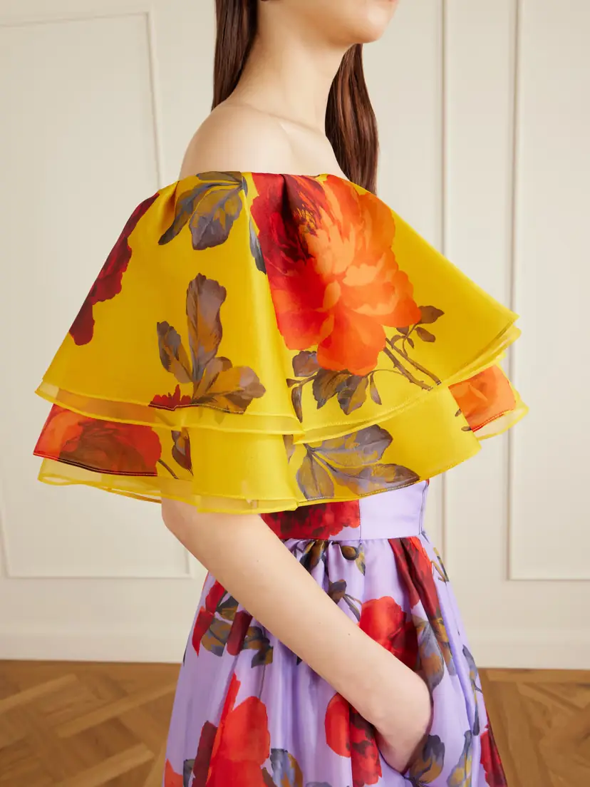Carolina Herrera Off-the-shoulder Ruffled Floral-print Silk-organza Top | Thumbnail 5