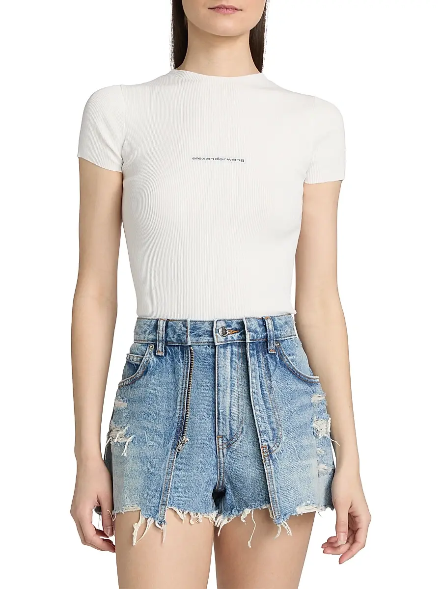 Alexander Wang Women's Logo Crewneck Rib-Knit T-Shirt - White | Thumbnail 3