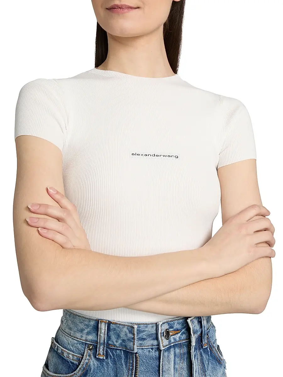 Alexander Wang Women's Logo Crewneck Rib-Knit T-Shirt - White | Thumbnail 6