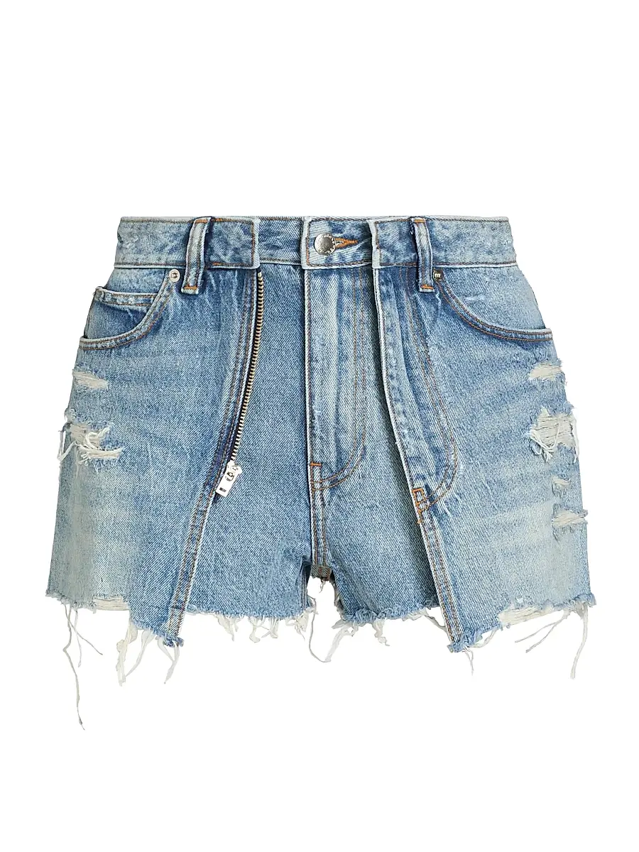 Alexander Wang Women's Distressed Double Layer Skort - Authentic Light Indigo | Image 1 Alexander Wang Women's Distressed Double Layer Skort - Authentic Light Indigo | Image 1