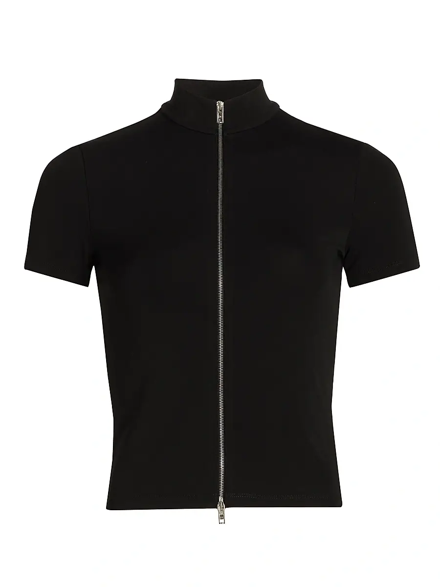 Alexander Wang Women's Zip-Front Short-Sleeve Rashguard Top - Black | Image 1 Alexander Wang Women's Zip-Front Short-Sleeve Rashguard Top - Black | Image 1