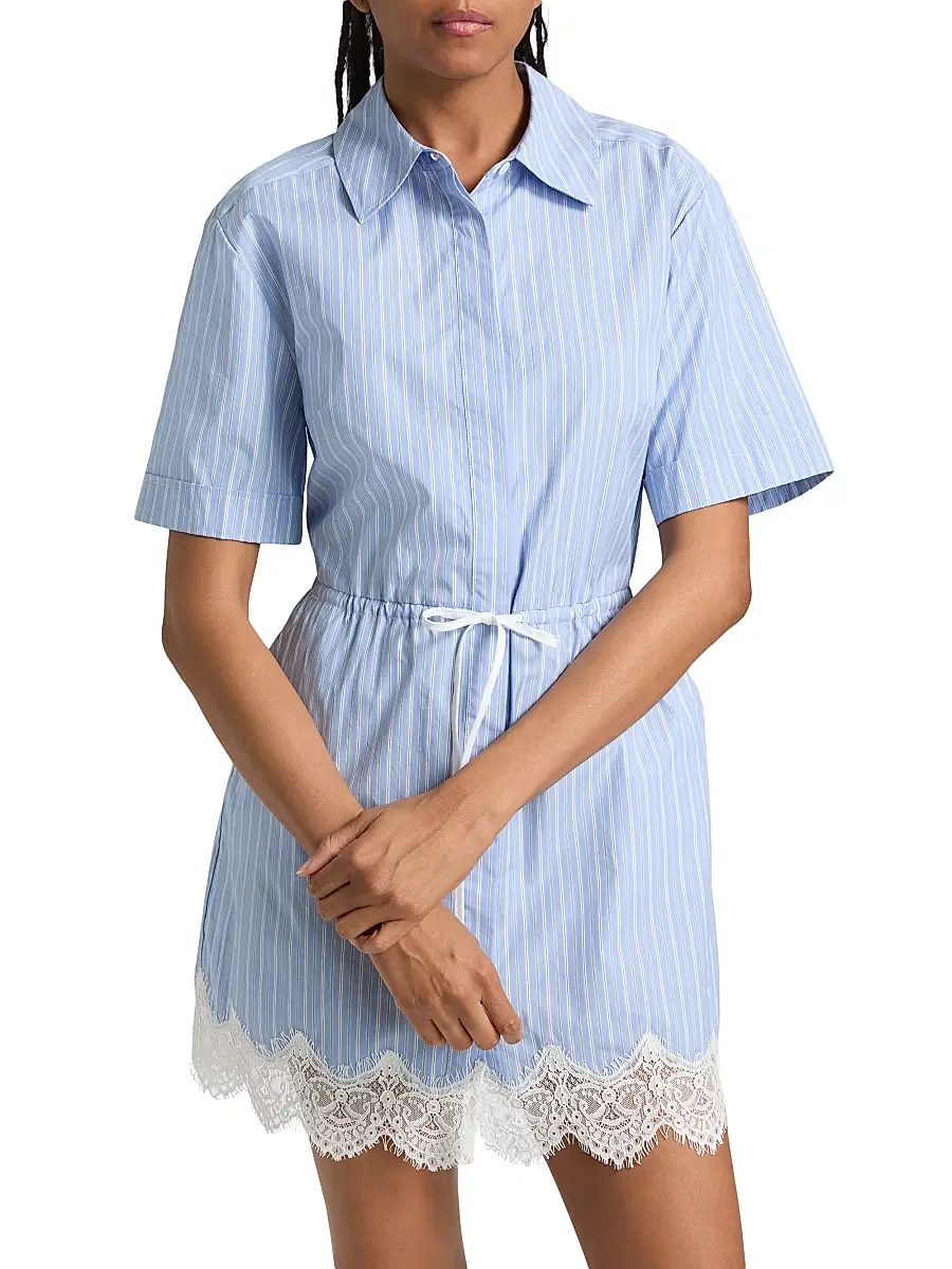Simkhai Women's Contrast Lace-Trim Poplin Mini-Shirtdress | Thumbnail 3 Simkhai Women's Contrast Lace-Trim Poplin Mini-Shirtdress | Thumbnail 3