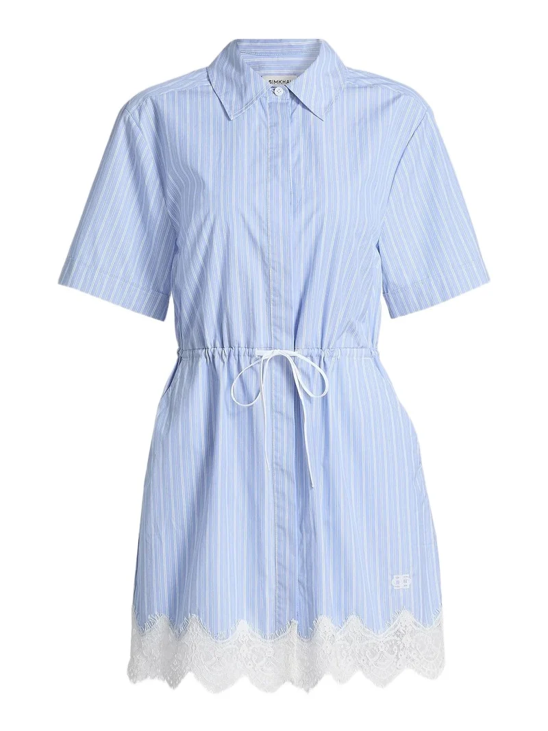 Simkhai Women's Contrast Lace-Trim Poplin Mini-Shirtdress