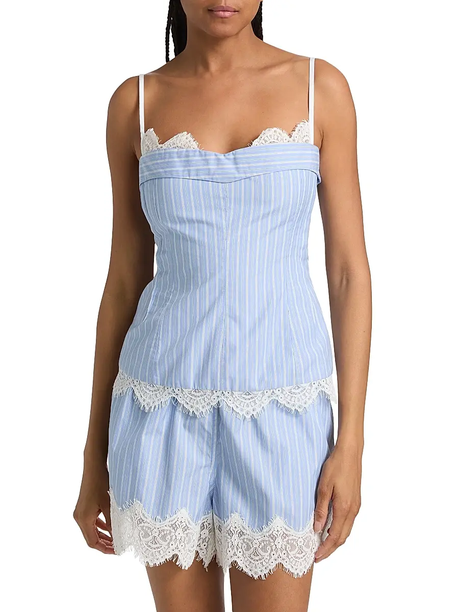 Simkhai Women's Contrast Lace-Trim Poplin Bustier Top | Thumbnail 3