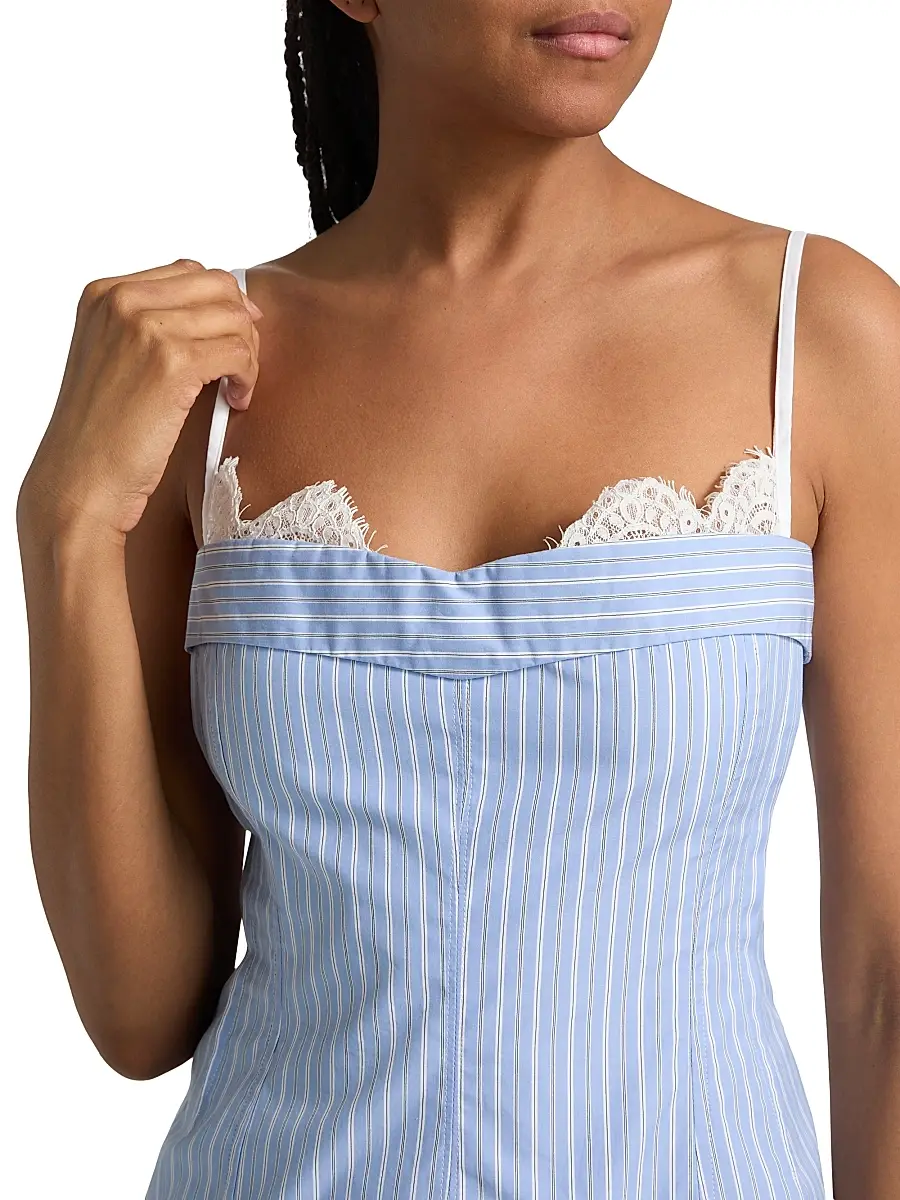 Simkhai Women's Contrast Lace-Trim Poplin Bustier Top | Thumbnail 6