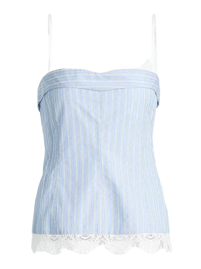 Simkhai Women's Contrast Lace-Trim Poplin Bustier Top