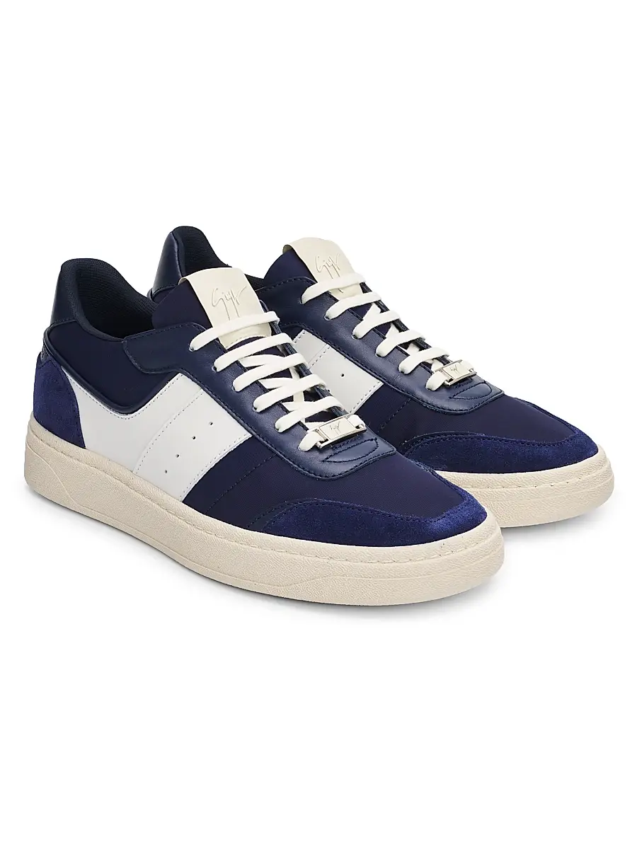 Giuseppe Zanotti Men's Side Stripe Suede & Leather Low-Top Sneakers | Thumbnail 2 Giuseppe Zanotti Men's Side Stripe Suede & Leather Low-Top Sneakers | Thumbnail 2