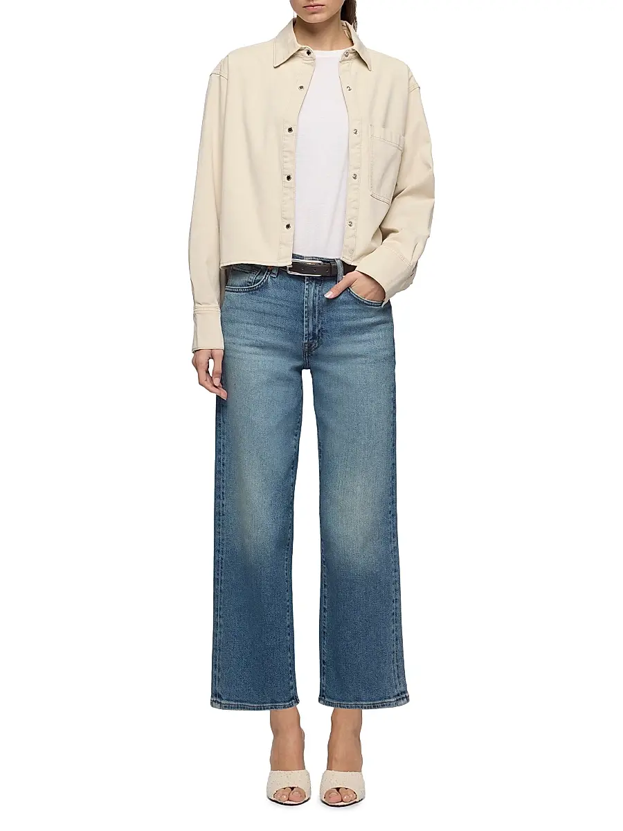 7 For All Mankind Women's Ivy Workwear Crop Shirt | Thumbnail 2