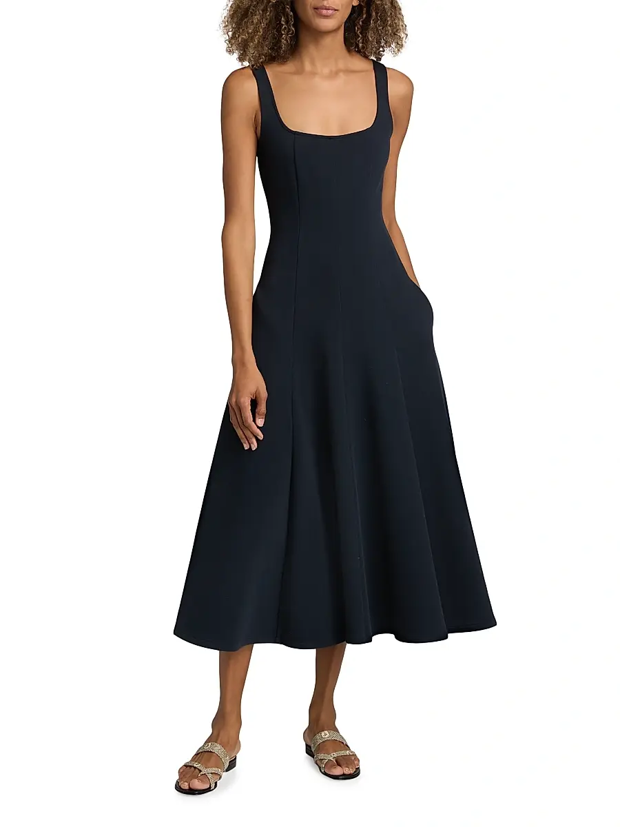 Vince Women's Square Neck Seamed Midi-Dress | Thumbnail 2 Vince Women's Square Neck Seamed Midi-Dress | Thumbnail 2