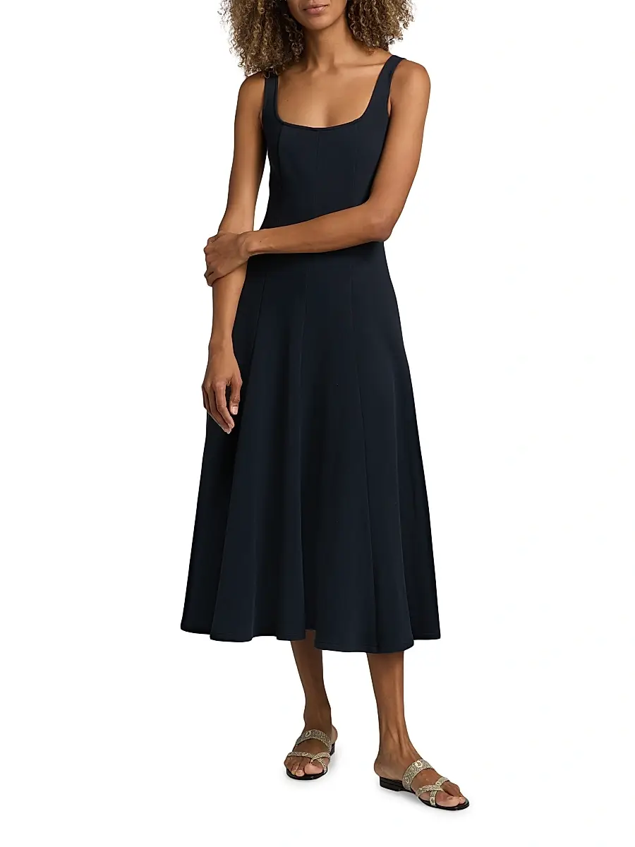 Vince Women's Square Neck Seamed Midi-Dress | Thumbnail 3 Vince Women's Square Neck Seamed Midi-Dress | Thumbnail 3