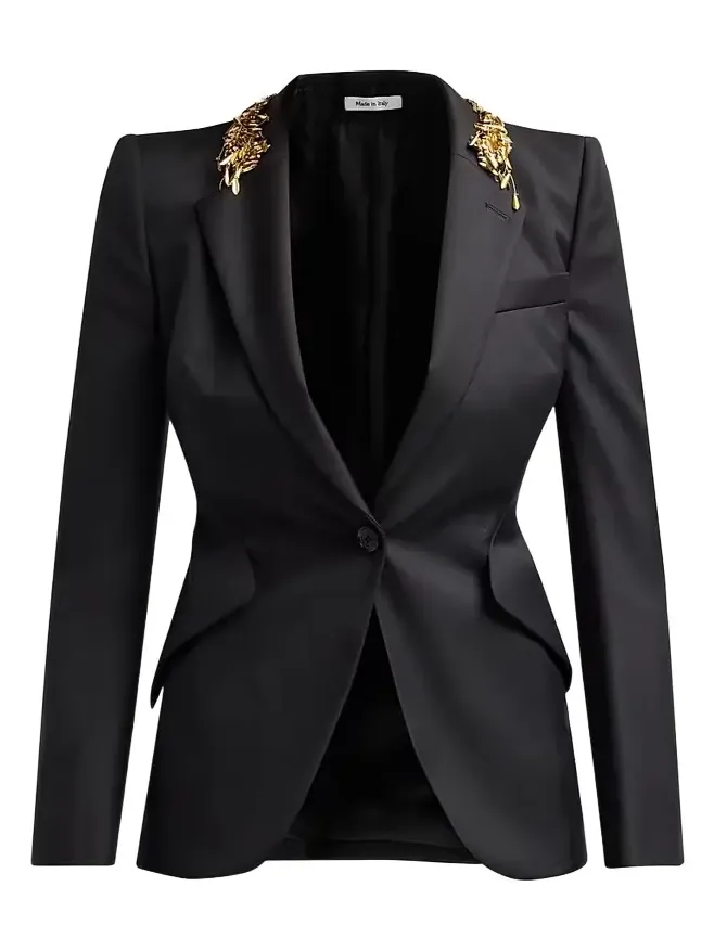 Women's Leaves Embellished-Wool Blazer