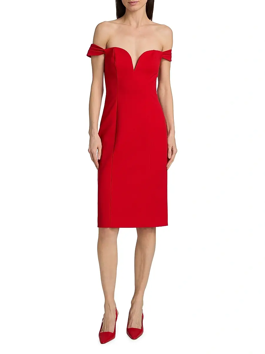 L'AGENCE Women's Vivie Off-the-Shoulder Sheath Dress - Lipstick Red | Thumbnail 3