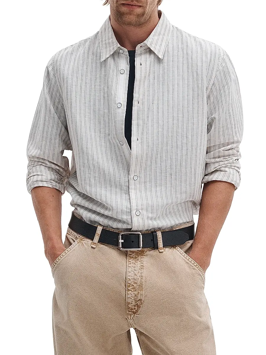 rag & bone Men's Finch Striped Linen-Cotton Shirt | Thumbnail 3 rag & bone Men's Finch Striped Linen-Cotton Shirt | Thumbnail 3