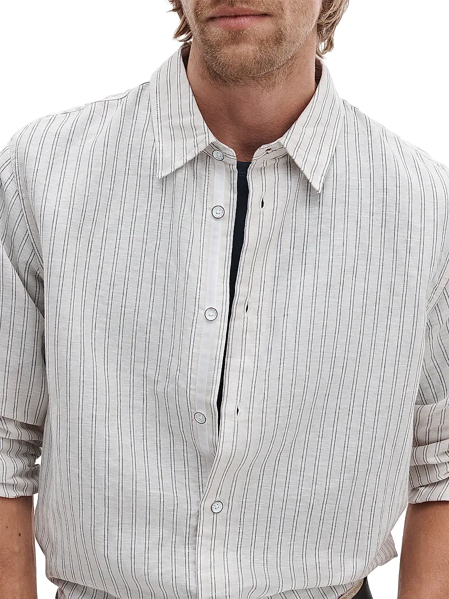 rag & bone Men's Finch Striped Linen-Cotton Shirt | Thumbnail 5 rag & bone Men's Finch Striped Linen-Cotton Shirt | Thumbnail 5