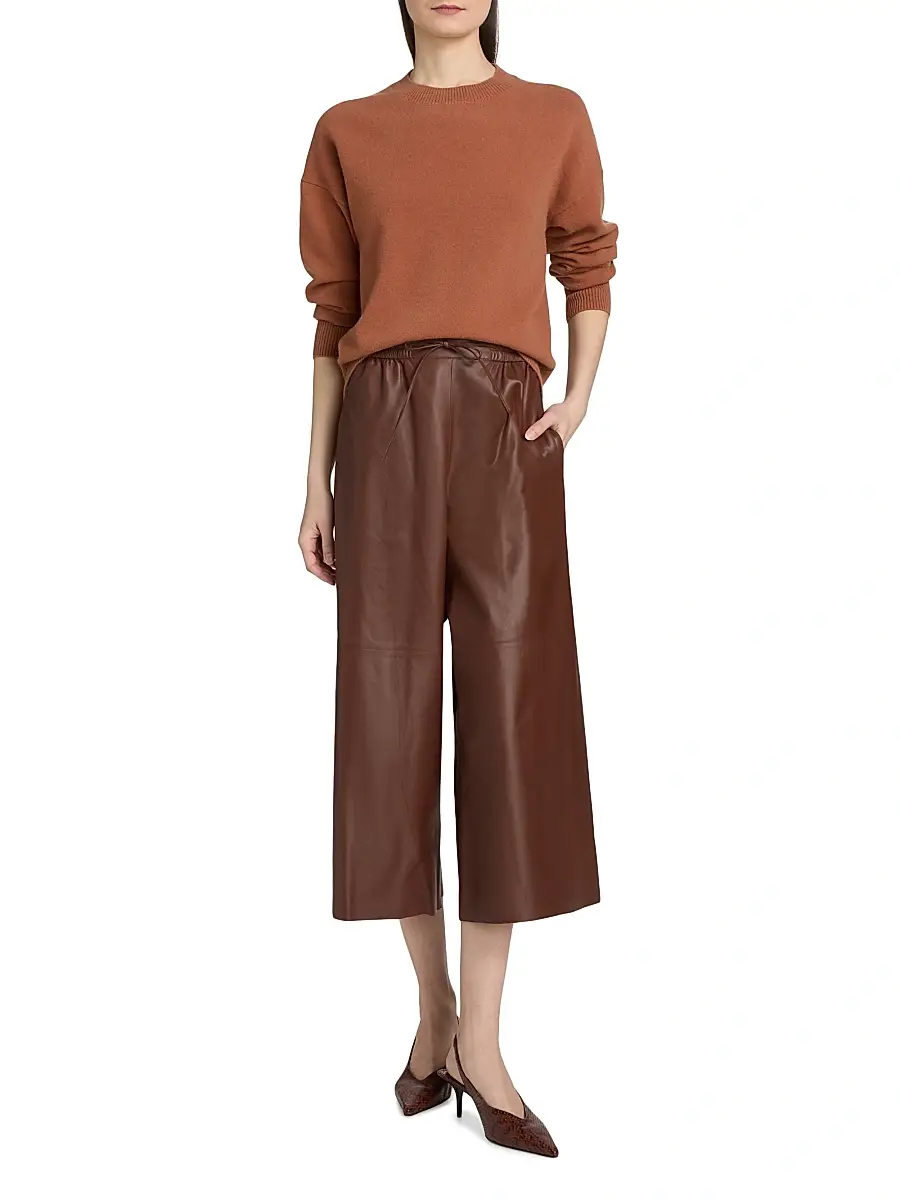 Yves Salomon Women's Leather Wide-Leg Culottes - Sumac | Thumbnail 2 Yves Salomon Women's Leather Wide-Leg Culottes - Sumac | Thumbnail 2