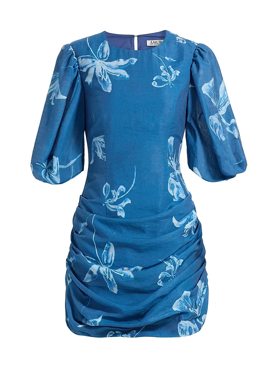 AMUR Women's Isola Draped Floral Denim Minidress - Cyanotype | Image 1 AMUR Women's Isola Draped Floral Denim Minidress - Cyanotype | Image 1