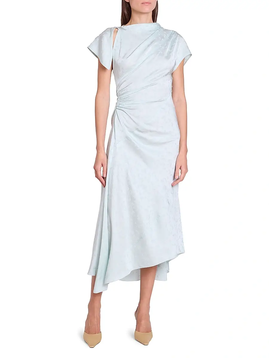 Victoria Beckham Women's Asymmetric Twist Floral Satin Midi-Dress | Thumbnail 2 Victoria Beckham Women's Asymmetric Twist Floral Satin Midi-Dress | Thumbnail 2