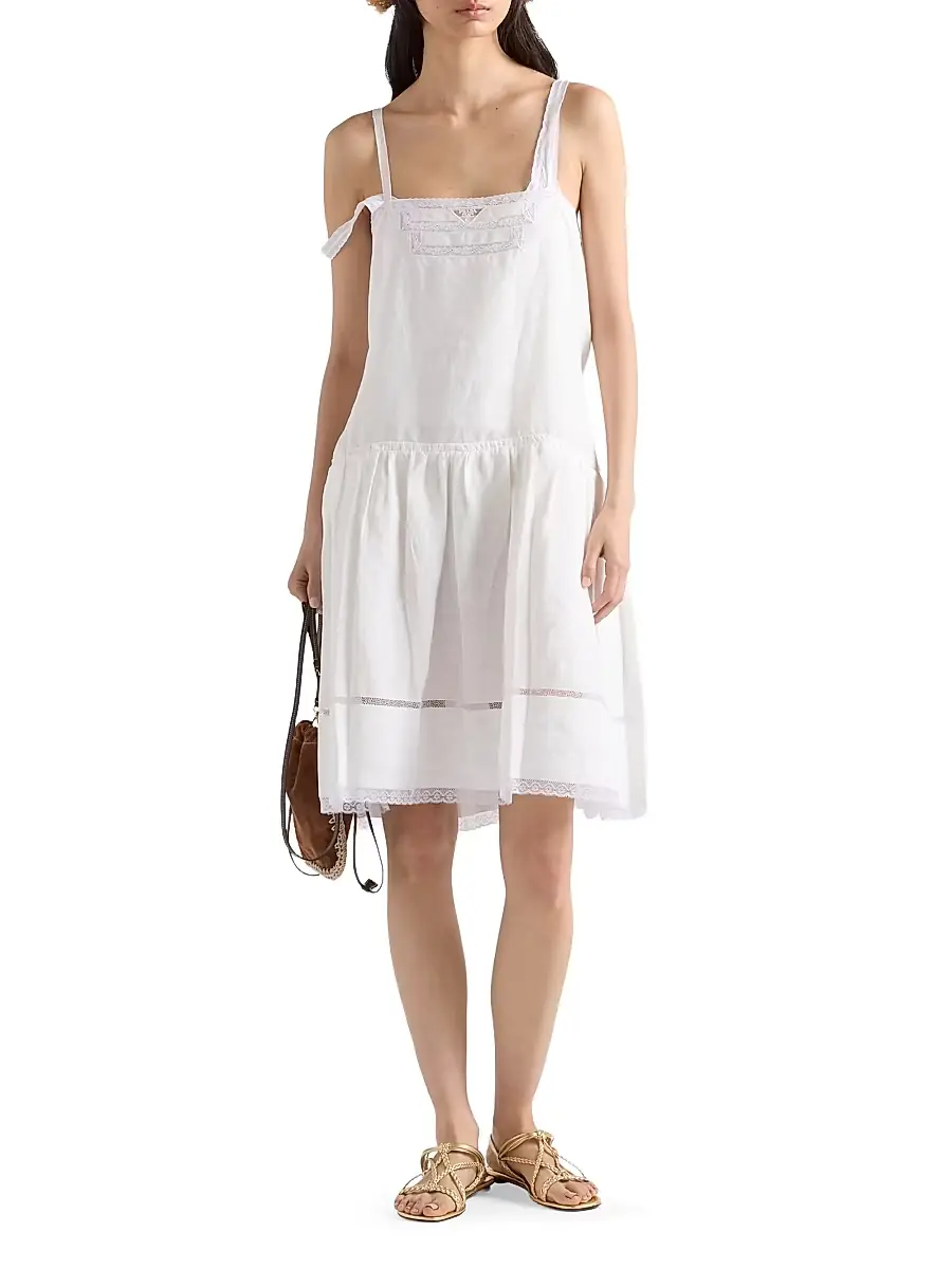 Prada Women's Embroidered Linen Dress | Thumbnail 6