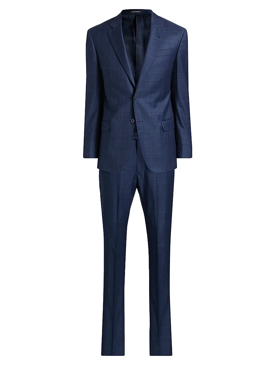 Emporio Armani Men's Windowpane Plaid Single-Breasted Wool Suit - High Blue | Image 1 Emporio Armani Men's Windowpane Plaid Single-Breasted Wool Suit - High Blue | Image 1