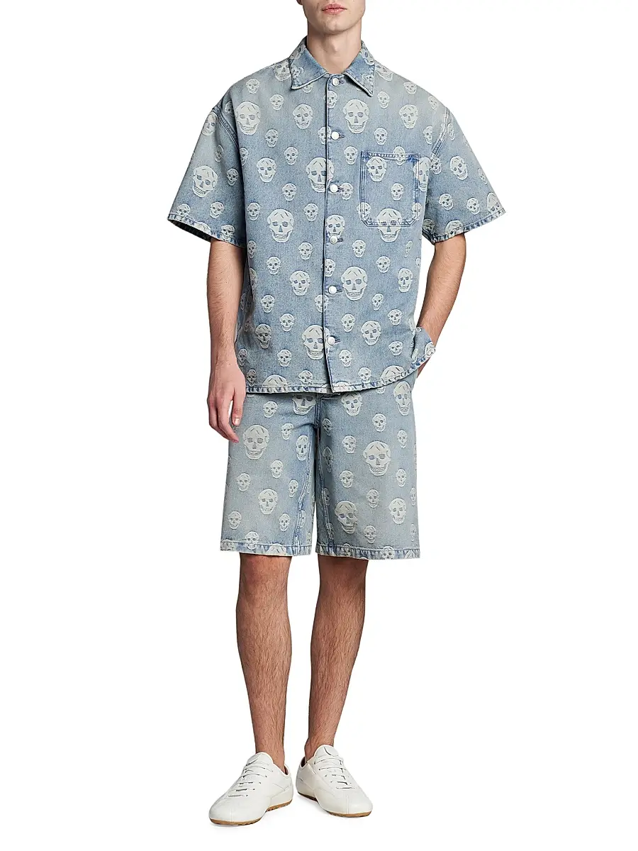 Alexander McQueen Men's Skull Denim Camp Shirt | Thumbnail 2 Alexander McQueen Men's Skull Denim Camp Shirt | Thumbnail 2
