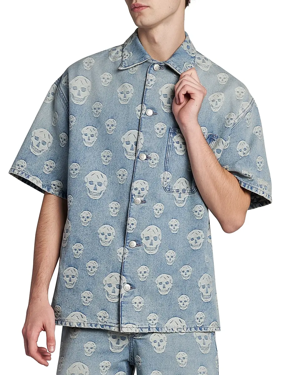 Alexander McQueen Men's Skull Denim Camp Shirt | Thumbnail 3 Alexander McQueen Men's Skull Denim Camp Shirt | Thumbnail 3