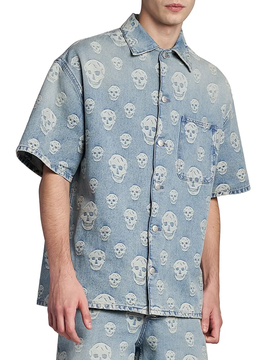 Alexander McQueen Men's Skull Denim Camp Shirt | Thumbnail 4 Alexander McQueen Men's Skull Denim Camp Shirt | Thumbnail 4