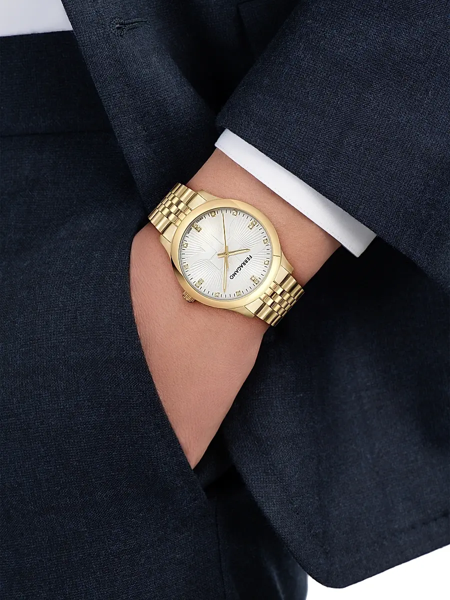 FERRAGAMO Men's Ren Diamond & Goldtone Ion-Plated Stainless Steel Bracelet Watch/40MM - Gold | Thumbnail 2 FERRAGAMO Men's Ren Diamond & Goldtone Ion-Plated Stainless Steel Bracelet Watch/40MM - Gold | Thumbnail 2