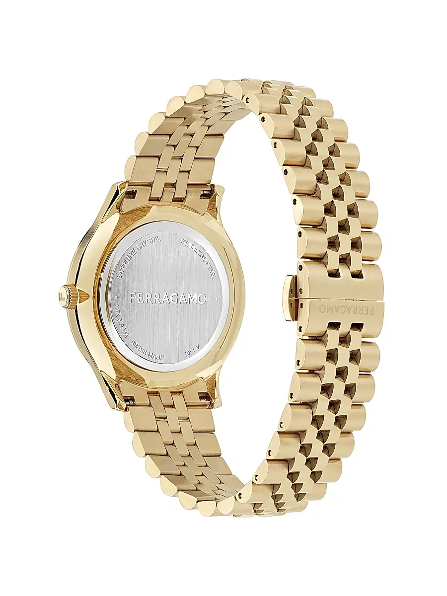 FERRAGAMO Men's Ren Diamond & Goldtone Ion-Plated Stainless Steel Bracelet Watch/40MM - Gold | Thumbnail 4 FERRAGAMO Men's Ren Diamond & Goldtone Ion-Plated Stainless Steel Bracelet Watch/40MM - Gold | Thumbnail 4