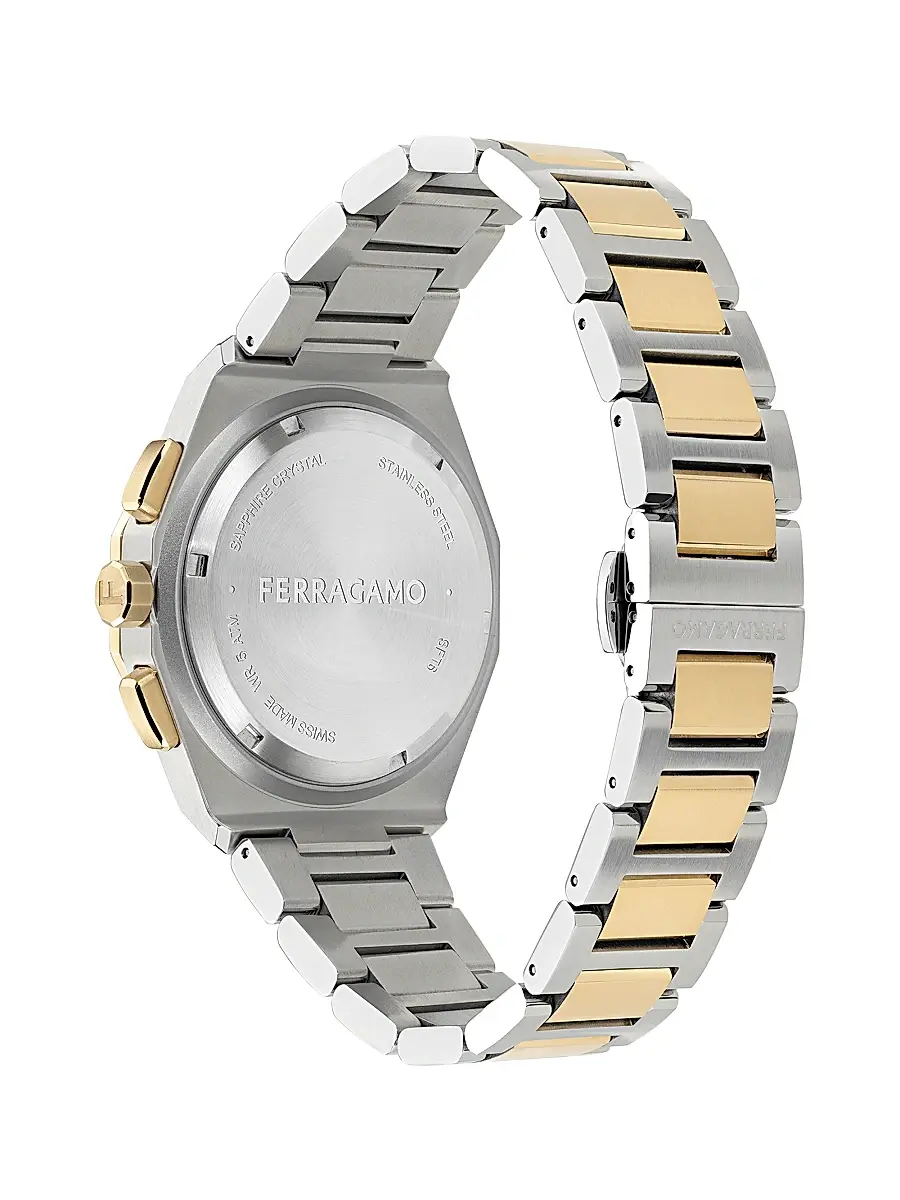 FERRAGAMO Men's Gancini Goldtone & Silvertone Ion-Plated Stainless Steel Bracelet Watch/42MM - Two Tone Green Dial | Thumbnail 4 FERRAGAMO Men's Gancini Goldtone & Silvertone Ion-Plated Stainless Steel Bracelet Watch/42MM - Two Tone Green Dial | Thumbnail 4
