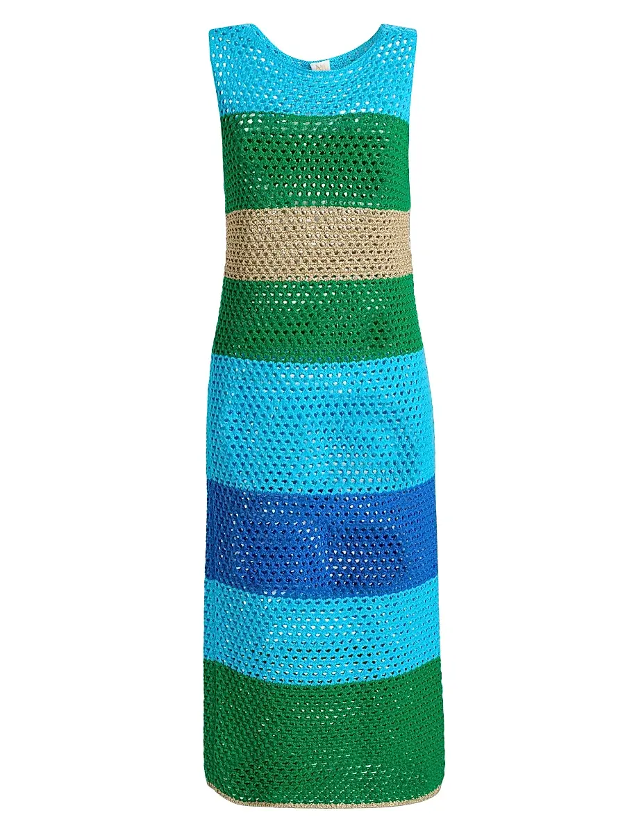 Milly Women's Open-Stitch Striped Cover-Up Midi-Dress