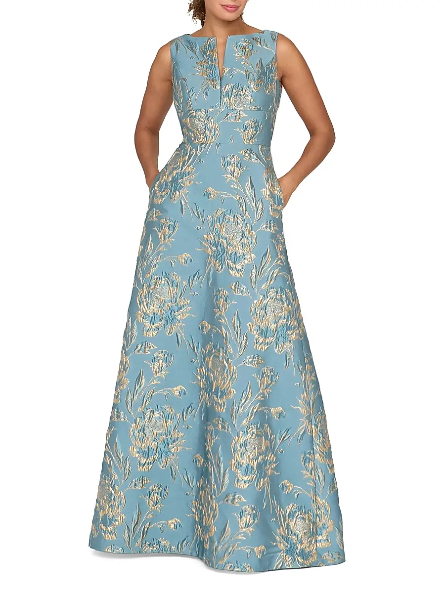 Kay Unger Women's Guilietta Metallic Rose Jacquard Gown | Thumbnail 2 Kay Unger Women's Guilietta Metallic Rose Jacquard Gown | Thumbnail 2