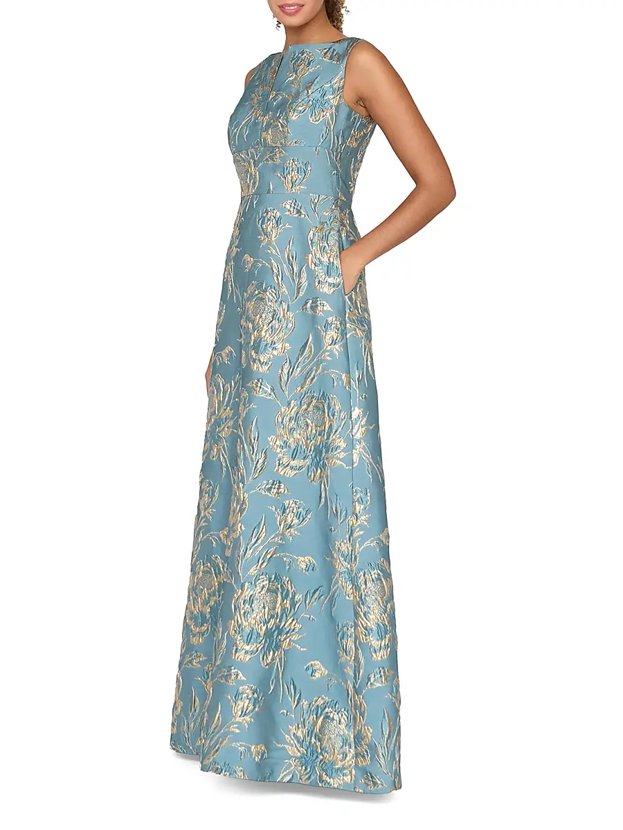 Kay Unger Women's Guilietta Metallic Rose Jacquard Gown | Thumbnail 3 Kay Unger Women's Guilietta Metallic Rose Jacquard Gown | Thumbnail 3