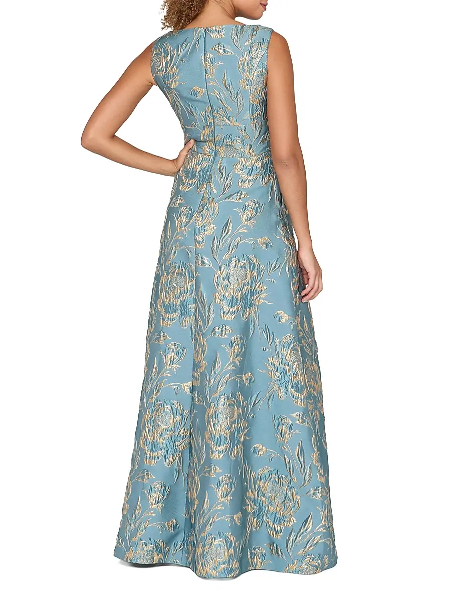 Kay Unger Women's Guilietta Metallic Rose Jacquard Gown | Thumbnail 4 Kay Unger Women's Guilietta Metallic Rose Jacquard Gown | Thumbnail 4