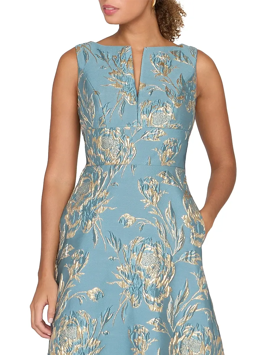 Kay Unger Women's Guilietta Metallic Rose Jacquard Gown | Thumbnail 5 Kay Unger Women's Guilietta Metallic Rose Jacquard Gown | Thumbnail 5