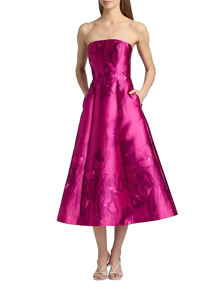 Kay Unger Women's Natalie Floral Tea-Length Strapless Cocktail Dress | Thumbnail 3 Kay Unger Women's Natalie Floral Tea-Length Strapless Cocktail Dress | Thumbnail 3