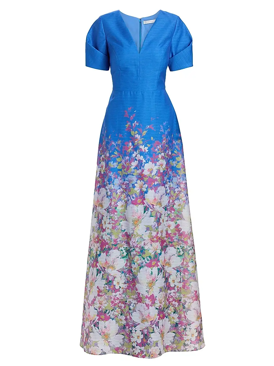 Kay Unger Women's Carlotta Floral Organza Gown - Azure Multi | Image 1 Kay Unger Women's Carlotta Floral Organza Gown - Azure Multi | Image 1