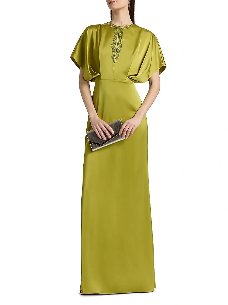 THEIA Women's Fern Draped Satin Keyhole Gown | Thumbnail 3 THEIA Women's Fern Draped Satin Keyhole Gown | Thumbnail 3