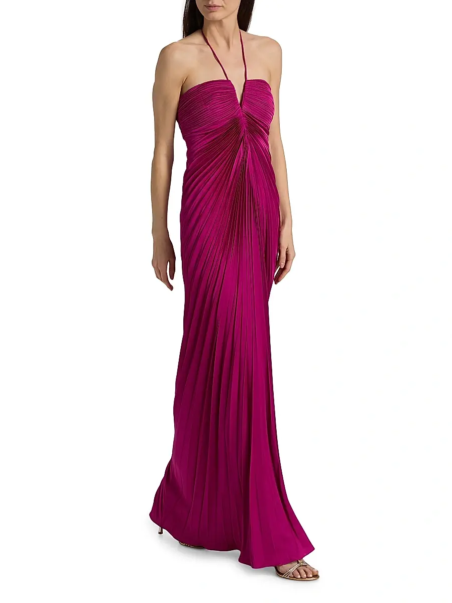 Amur Women's Ionea Pleated Halterneck Gown | Thumbnail 2