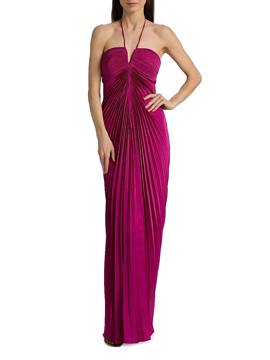 Amur Women's Ionea Pleated Halterneck Gown | Thumbnail 3