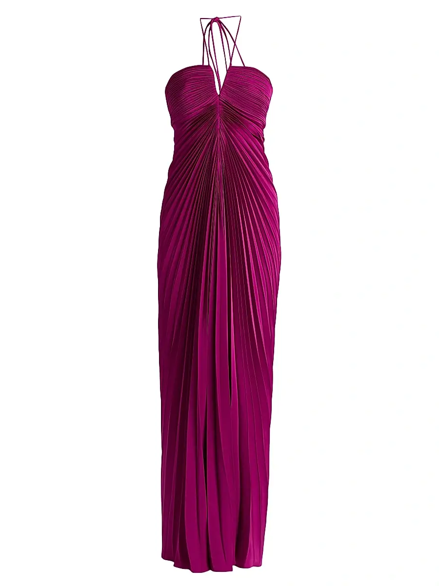AMUR Women's Ionea Pleated Halterneck Gown - Nectar | Image 1 AMUR Women's Ionea Pleated Halterneck Gown - Nectar | Image 1