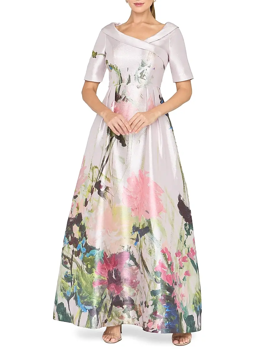 Kay Unger Women's Coco Floral Satin Cocktail Gown | Thumbnail 2 Kay Unger Women's Coco Floral Satin Cocktail Gown | Thumbnail 2