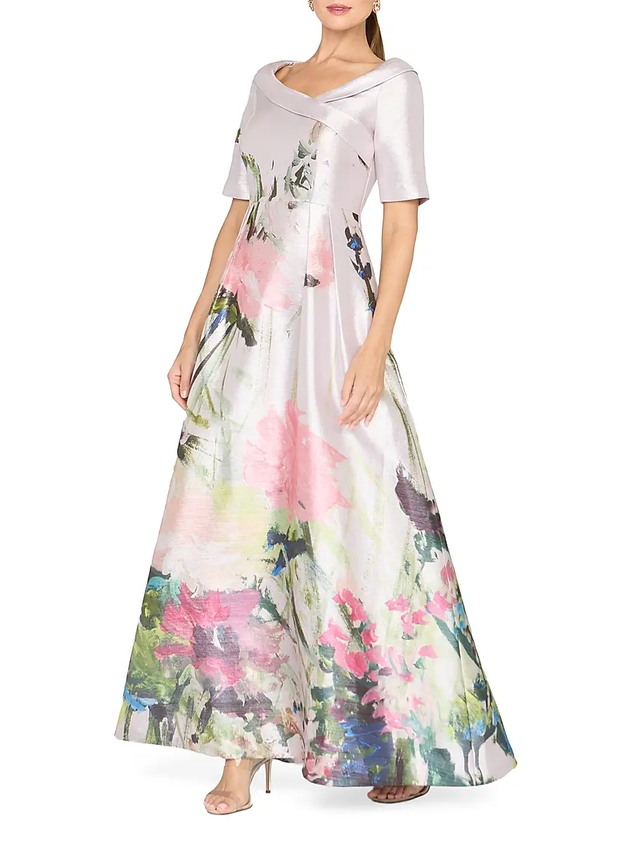 Kay Unger Women's Coco Floral Satin Cocktail Gown | Thumbnail 3 Kay Unger Women's Coco Floral Satin Cocktail Gown | Thumbnail 3