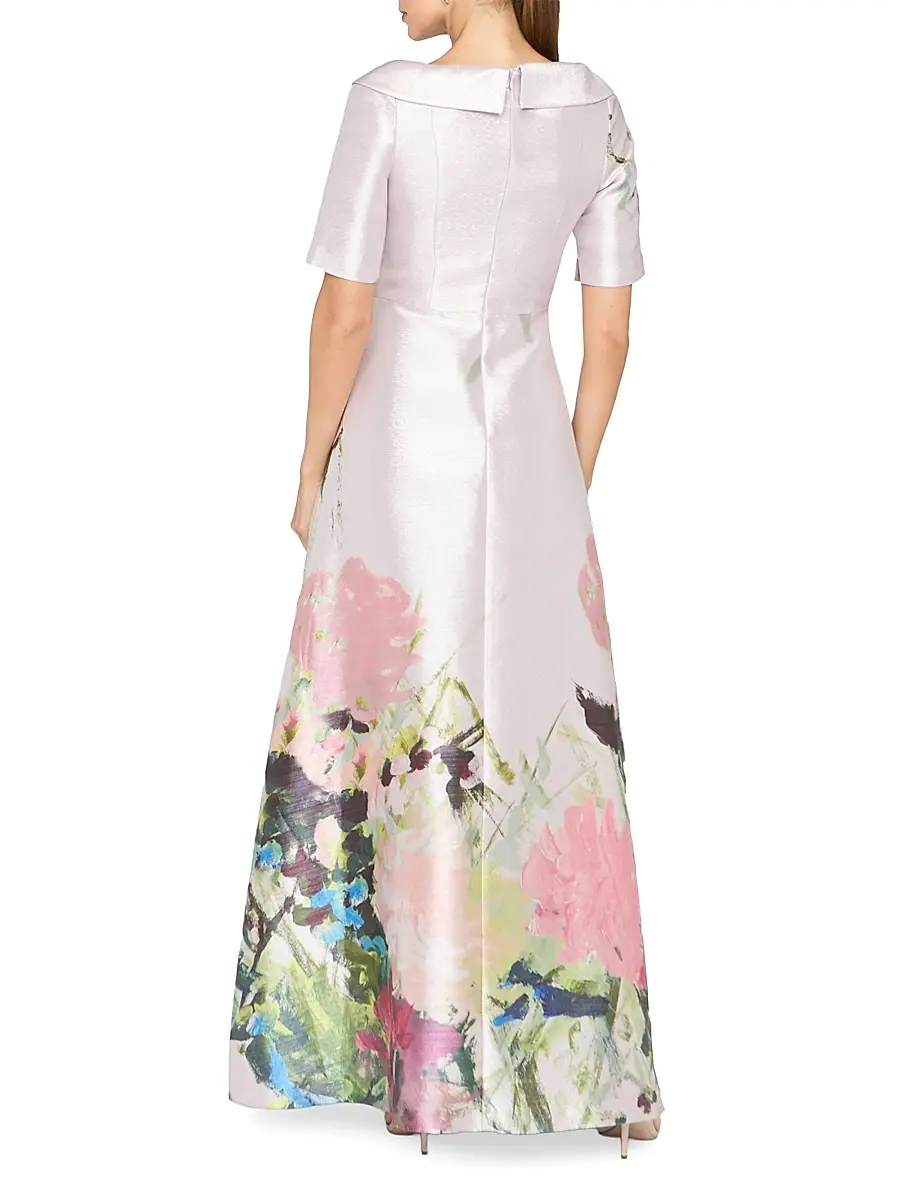 Kay Unger Women's Coco Floral Satin Cocktail Gown | Thumbnail 4 Kay Unger Women's Coco Floral Satin Cocktail Gown | Thumbnail 4