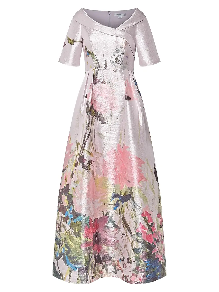 Kay Unger Women's Coco Floral Satin Cocktail Gown - Lilac Mist Multi | Image 1 Kay Unger Women's Coco Floral Satin Cocktail Gown - Lilac Mist Multi | Image 1