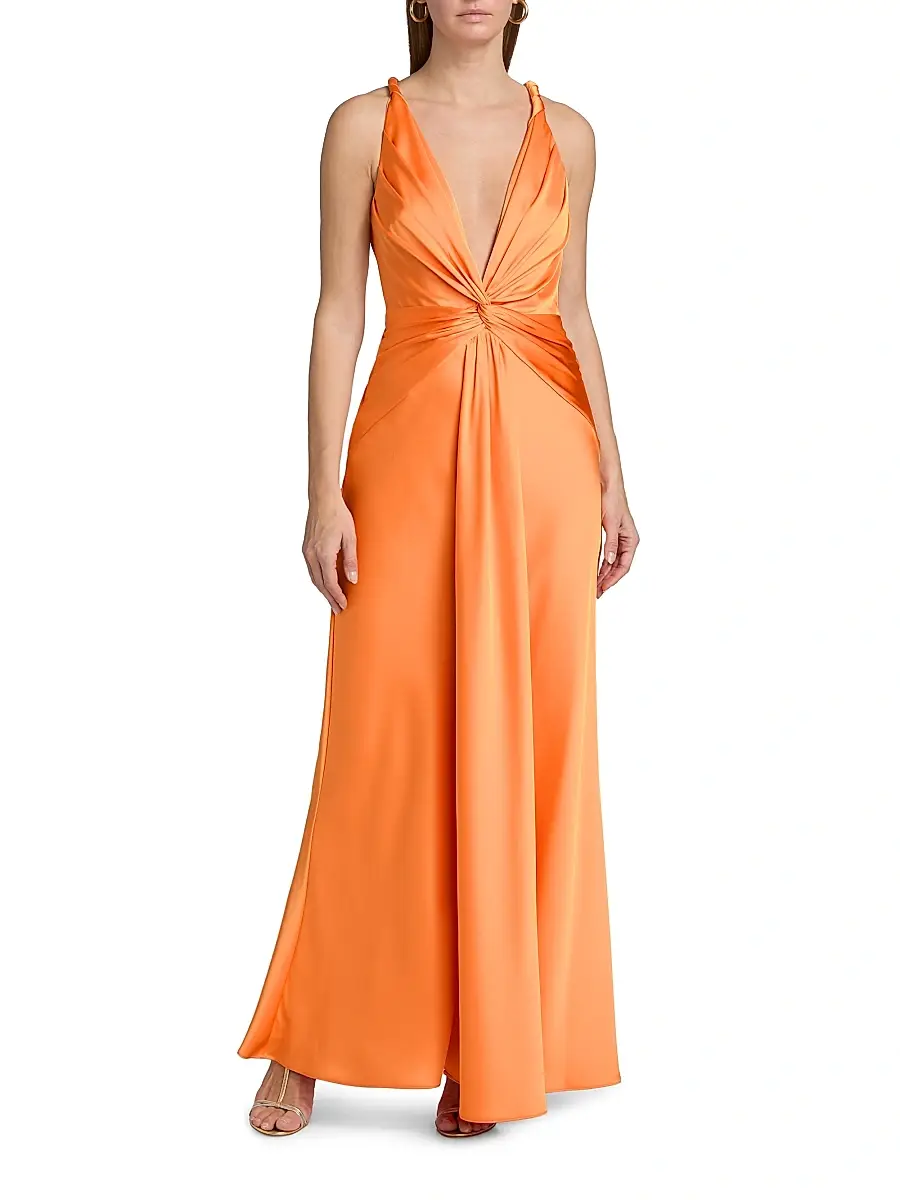 Et Ochs Women's Tatum Satin Draped V-Neck Gown | Thumbnail 2 Et Ochs Women's Tatum Satin Draped V-Neck Gown | Thumbnail 2